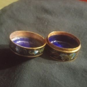 Blue enamel metal trinket box.